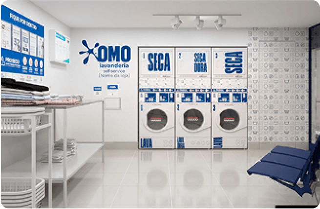 Imagem das máquinas da OMO Self-service